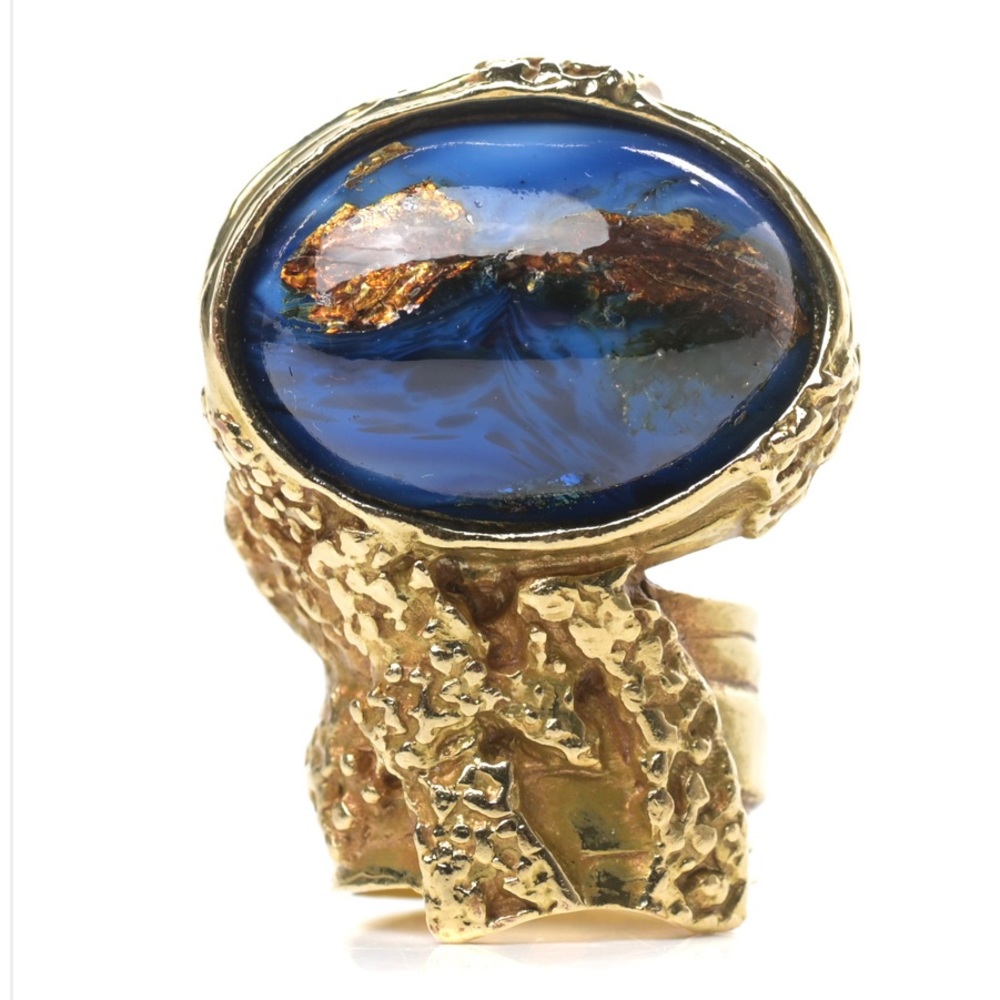 🔹YSL
Glass Cabochon Arty Ovale Ring Gold Blue - Picture 4 of 8